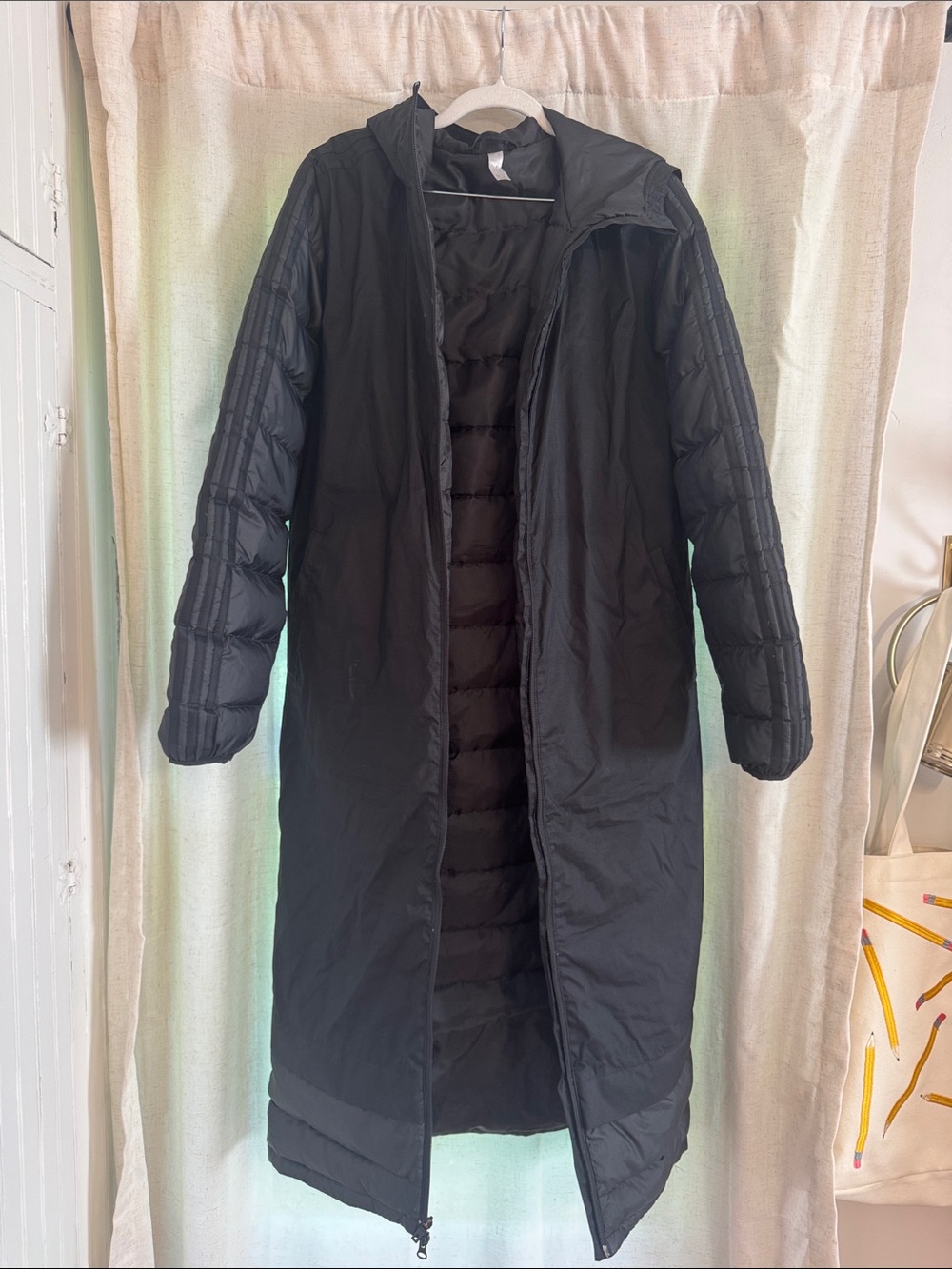 adidas Black Long Puffer Coat with Hood